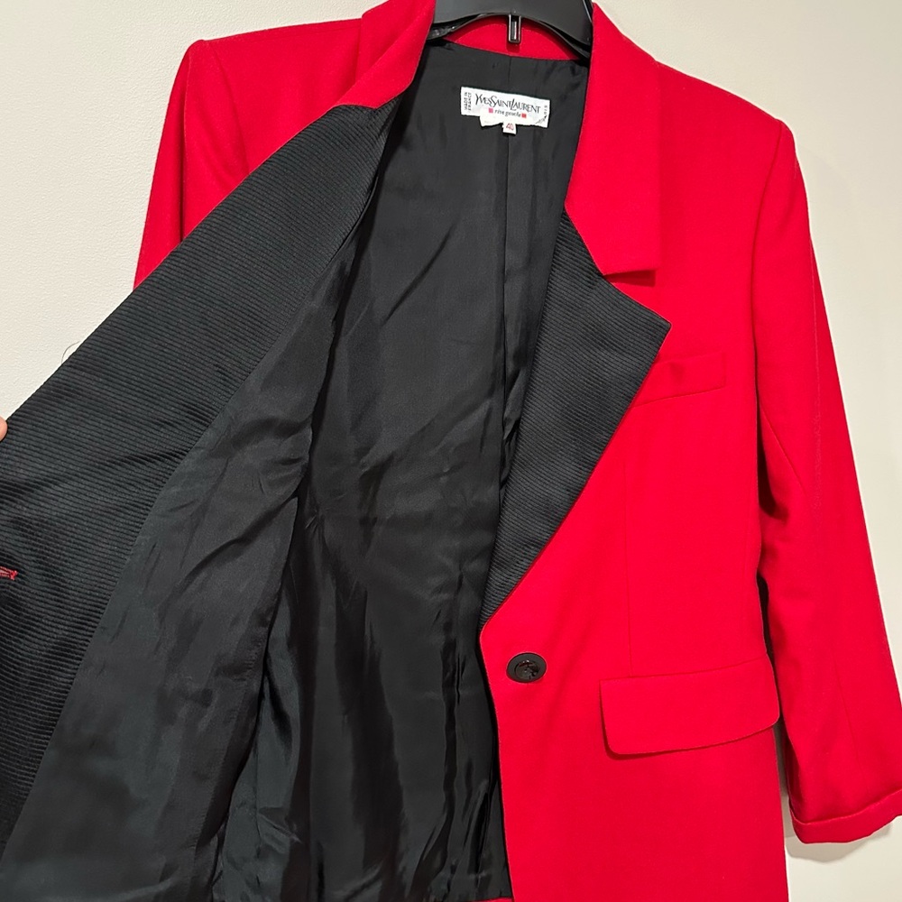 Vintage Yves Saint Laurent Red Wool Tuxedo Blazer Size US 6 Rive Gauche Silk - Picture 6 of 6